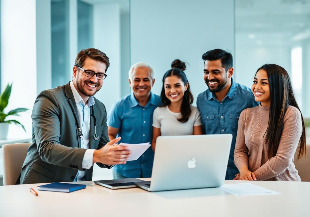 Health insurance agent meeting with a family to review coverage